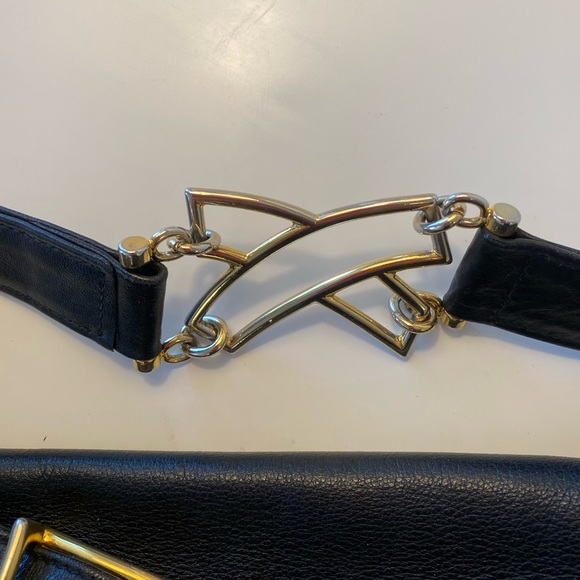 Paloma Picasso Black Leather Shoulder Bag with Gold Accents - Picture 8 of 11